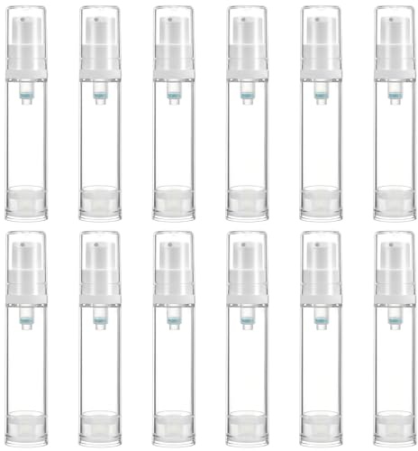 TIESOME 12 Flacon Pompe Vide Sans Air Rechargeables Pour Crèmes, Lotions, Fond de Teint, Soins de la Peau (10 ml)