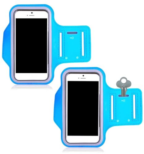 COYUN 2 pcs Brassard de Sport, Brassard de Sport Universel Réglable pour Smartphone jusqu'à 6.5 Pouces - Brassard Telephone Sport Porte Telephone Course a Pied Sport, pour la Course à Pied, Bleu