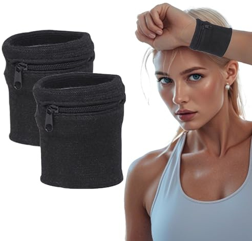 Xvbhaq EIN Paar Handgelenk Tasche Männer & Frauen, Schwarze, Fitness-Schweißbänder, Armband Brieftaschen mit Reißverschluss, Handgelenk Taschen für Outdoor Sport, Laufen, Radfahren