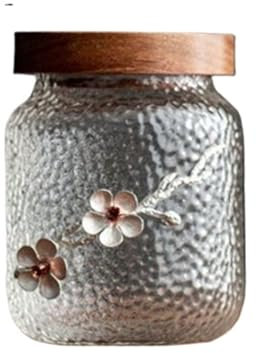 HUWOYG Glas-Vorratsglas, kreatives Bonbonglas, dreidimensionales Pflaumenblüten-Teeglas, Süßigkeiten-Trockenfrüchte-Glas, Heimaufbewahrung Für Süßigkeiten, Nüssen(M (500ml))