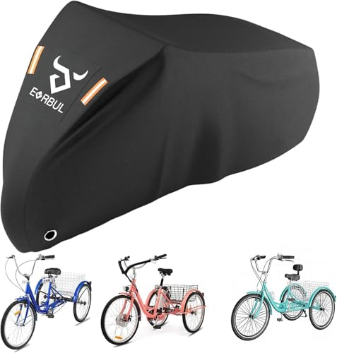 EVRBUL 75L x 30W x 44H Inch Adult Tricycle Cover, Outdoor Storage 3 Wheeled Bike Covers , Heavy Duty 420D Waterproof Electric Trike Cover for 3 Wheeled Bicycles Within 29 Inch