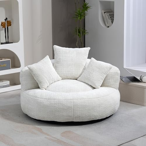 QQU Lazy Sofa Bean Bag Chair Comfort Lounge High Back Chenille Floor Couch with Three Pillows, 2 Seater bean bag sofa for Bedroom, Living Room, Office, Beige