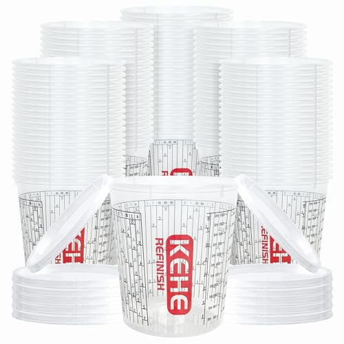 100 PACK Paint Mixing Cups by KEHE REFINISH,18 oz (550ml),Disposable or Reusable Plastic Measuring Cups with Lids for Liquids, Paints, Resin, Epoxy, Art,Ratios 1:1,2:1, 3:1, 4:1,5:1,6:1,7:1,8:1