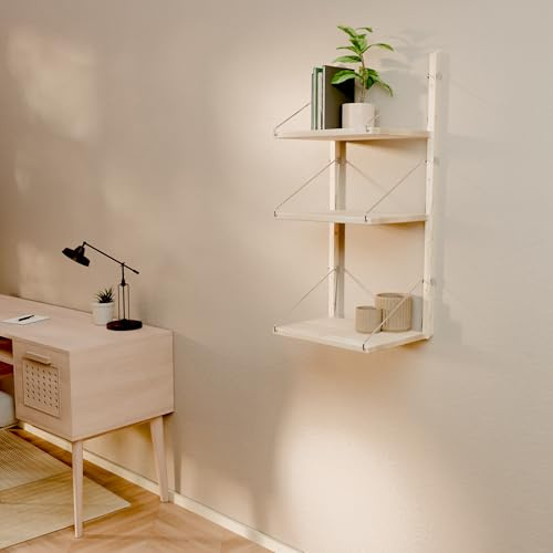 pamo estantería Modular de Acero y Madera de Fresno – Sistema de estanterías de Pared, diseño escandinavo, 43,1 x 33 x 91 cm, 50 kg, Fabricado en Europa