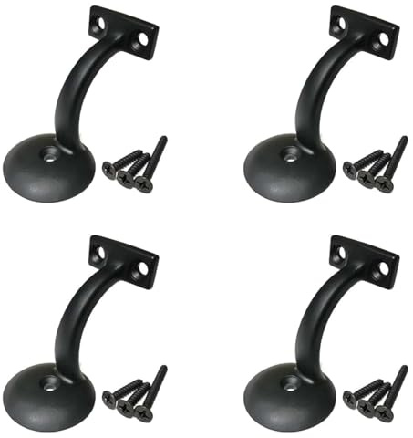 Handrail Bracket Round for Stairways with Mounting Screws - Set of 4 - (Satin Black) - DH-B1.4