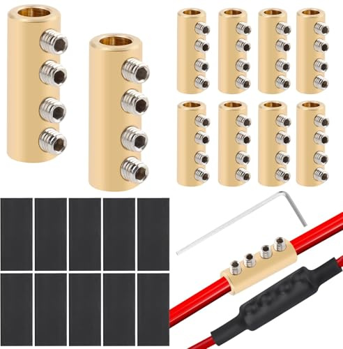 10 Pcs 6 AWG Gauge Wire Connector Nut Kit, 80A Splicing Quick Wiring Connection Terminal with Screws and Heat Shrink Tube, Electrical Butt Connectors for Circuit Repair and Splicing Applications