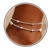 Chihayafuji Fußkettchen für Damen Silber 925 Gold Verstellbares Wasserfest Herz Doppelte Stapelbar Fussketten Sommer Strand Fußkette Schmuck Geschenk Mädchen Frauen