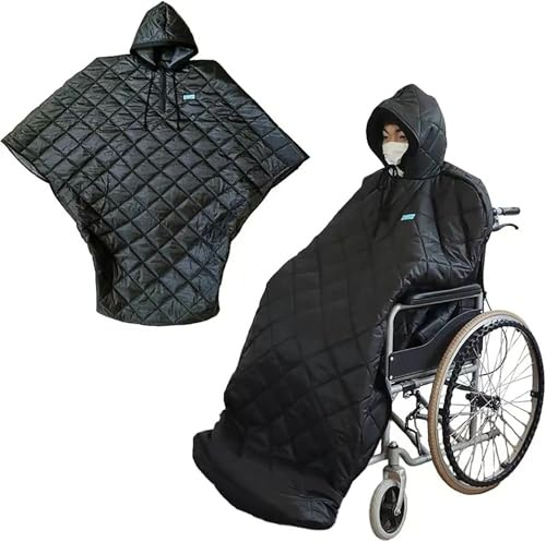 LSWKG Winter Wheelchair Blanket, Windproof Fleece Lined Wheelchair Warmer Cover with Hood, Wheelchairs Slip Bag Foot Bag Adults for Wheel-chair Users，wheelchair poncho M