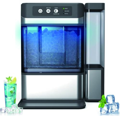 Macchina per Ghiaccio Nugget da Banco con Doppio Serbatoio dell’Acqua, Macchina per Ghiaccio Pellet Masticabile, 17kg/Giorno, Produzione Rapida, Autopulente One-Touch per Casa, Ufficio & Bar