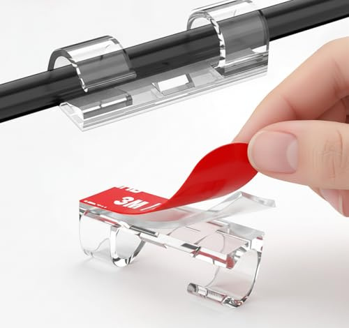 100 Stück Kabelclips Selbstklebend Transparent, Starke Kabelhalter für Kabelmanagement, Kabel Organizer für Schreibtisch, Wand, PC & TV, Kabelbefestigung für Kabel bis zu 7mm