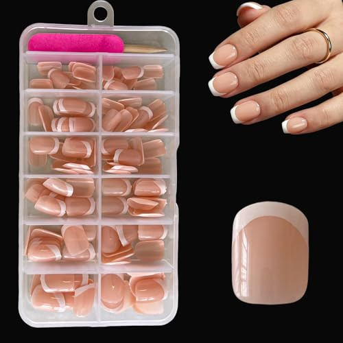 French False Nails - 120Pcs Square Press On Nails Short - Fake Nails White Tip French False Nail Kit - Full Cover Stick on Nail Flase Nail Art Manicure Decorations