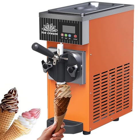 Macchina Per Gelato Professionale,Gelatiera Soft Serve,Resa 7,5 L/H, 450 W,Monogusto, Da Banco,Pannello Led, Autopulizia, Preraffreddamento, Ideale Per Ristoranti E Snack Bar. orange