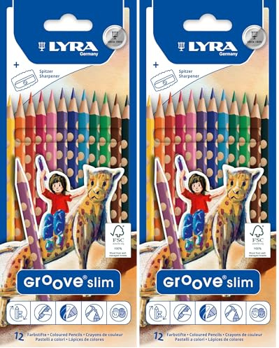 LYRA Groove Slim L2821120, 12 Farbstifte im Kartonetui, sortiert (Packung mit 2)