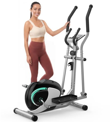 Dripex Elliptical Cross Trainer for Home, 16-Level Magnetic Resistance Elliptical Machine, Ultra-Quiet Magnetic Drive with 6 kg Flywheel, LCD Monitor, Heart Rate Sensors & Device Holder (Silver)