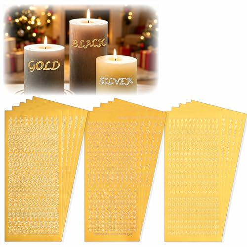 15 Blatt Wachsbuchstaben für Kerzen Gold Zahlen Aufkleber Buchstaben | Selbstklebende Wachsaufkleber Hochwertig Sterne Sticker für DIY Kommunionkerze Bastelset Taufe Hochzeit Verzieren