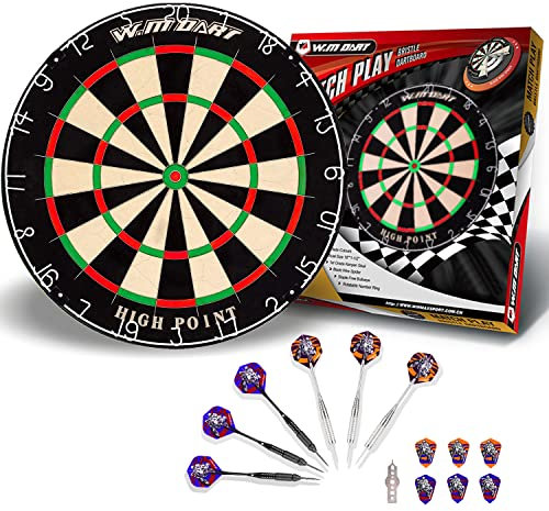 Dartscheibe Kork Offizielles mit Pfeilen Turniermaß Bristle Dart Scheibe Dartboard Steeldartscheibe Steeldart Dartscheiben Set 6 Dartpfeile Metallspitze,12 Flights