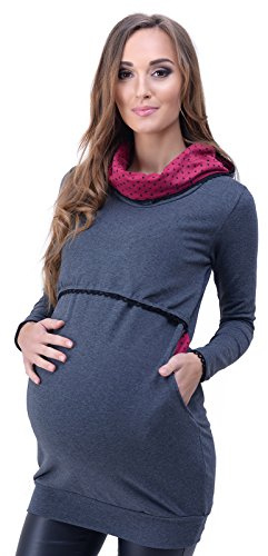 MijaCulture Mija - Umstandsmode / 2 in1 Elegant Stillpullover & Umstandspullover Ellie 7129 (EU38 / M, Graphite/Winerot)
