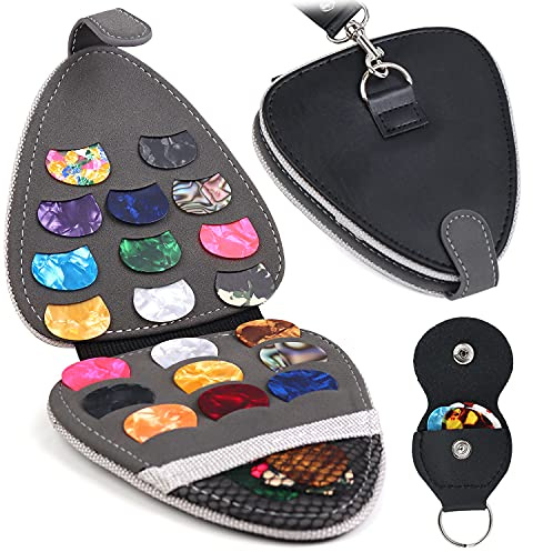 PlasMaller Gitarren-Plektrum-Halter Tasche mit 24 Stück Akustik- und E-Gitarren-Plektren 0,46 mm / 0,71 mm / 0,96 mm + Plektren-Halter-Set (schwarz)