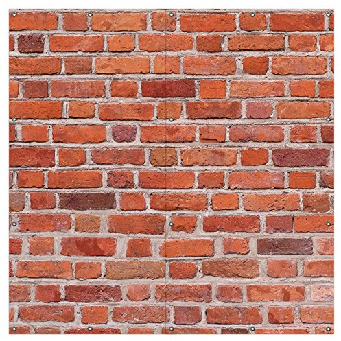 Wallario XXL Outdoor-Poster für Garten oder Balkon Rote Ziegelsteinwand - Backsteine, Motivbanner Größe: ca. 180 x 180cm, 2-teilig, Outdoor-Bild