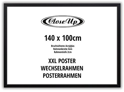 Close Up XXL Posterrahmen | 100 x 140 cm Schwarz | Für Großformatige Poster, Plakate, Kunstdrucke | aus MDF | Hoch- und Querformat