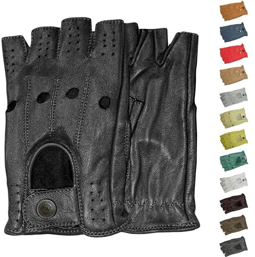 German Wear Driving Halbfinger Fingerlose Autofahrer-Handschuhe Lederhandschuhe (Schwarz, 9=L)