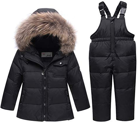 Odziezet Veste en Duvet pour Enfants Bébé Hiver épais 2 Pièces Doudoune à Capuche en Duvet de Canard Chaud d'hiver Fille et Garçon Veste Blouson Manches Longues Ski 1-5 Ans
