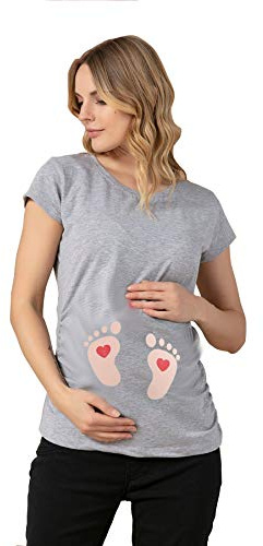 Fotavtryck baby med hjärta – rolig rolig rolig söt omständighetströja med motiv graviditet t-shirt graviditetströja, kort ärm