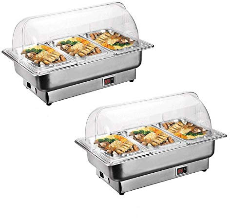 Aprilhp Buffetwärmer Elektrisch Edelstahl Chafing Dish Warmhaltegerät Speisewärmer Qualität Warmhalteplatte Warmhaltebehälter Buffet-Set, Temperaturanzeige