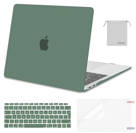 MOSISO Kompatibel mit MacBook Air 13 Zoll Hülle M1 2021 2020 2019 2018 | Schutzhülle Hartschale für MacBook Air M1 Hülle A2337 A2179 A1932&Tastaturschutz&Displayschutz&Beutel, Mitternacht Grün
