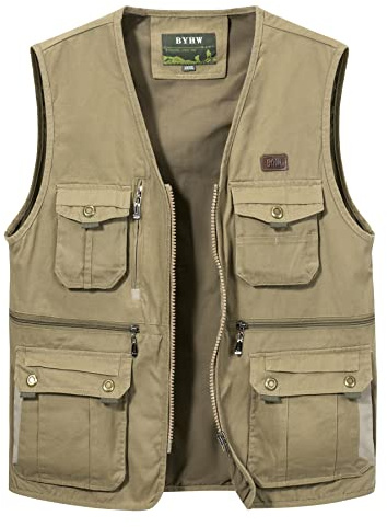 Oralidera Gilet Sportivo da Uomo Giubbino Senza Maniche con Multitasche Gilet da Pesca Fotografi Gilet da Lavoro Giacca da Caccia Campeggio, Cachi, L