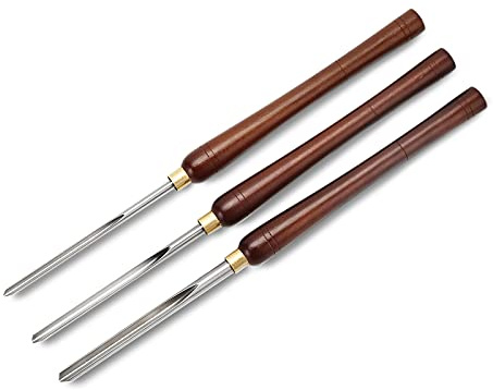 Woodturning Bowl Gouge Set, 3 Pieces 22.5” Wood Lathe Bowl Turning Tools, 1/4 Flute, 3/8 Flute, and 1/2 Flute, with High Speed Steel Blades, Beech Handles and Brass Ferrules, in Wooden Storage Case