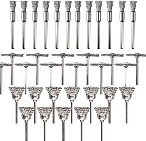 ATOPLEE Drahtbürsten-Set,36-teiliges Stahldraht-Räder, Stiftbürsten-Set, Zubehör für Bohrmaschine, 3 mm Schaft , silber (36)