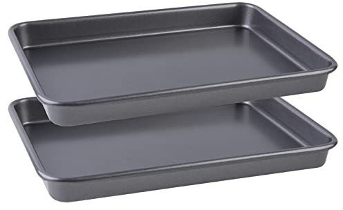 15.5 Inch Oven Tray Set, 2-Piece Heavy Duty Baking Tray, Nonstick Baking Pan (Deep Grey)