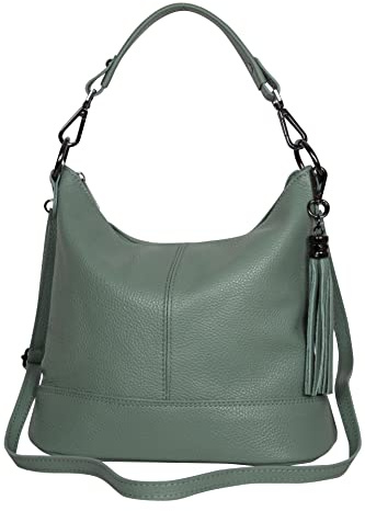 AMBRA Moda GLX09 - Damen Handtasche Schultertasche Beutel aus Echtleder (Avocadogrün)