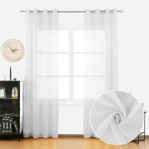 BOD HOME, 2 Piezas Cortinas Translúcidas con Ojales para Salón y Dormitorio, 140x260cm, Modernas y Frescas para Ventanas, Blanco