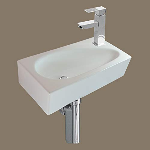Omeere - 41x21,5x10cm,Waschbecken Wandmontage, Aufsatzwaschbecken klein, Keramik Waschbecken Aufsatz eckig, waschbecken klein weiß WP96