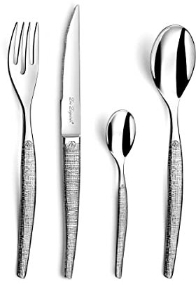 Lou Laguiole Jet Textil - Set posate 24 pezzi con coltelli da bistecca