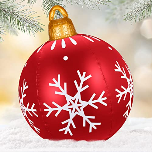 Aoriher 23.6 Inch Giant Inflatable Christmas Baubles Extra Large PVC Inflatable Christmas Ball Xmas Outdoor Decoration Large Red Hanging Ornament for Xmas Party Yard Lawn Patio Decor(Snowflake)