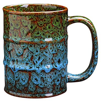 Ceramic 20 oz Coffee Mugs - Large Tea Cup for Office and Home - Dishwasher and Microwave Safe (1, Green and Blue)