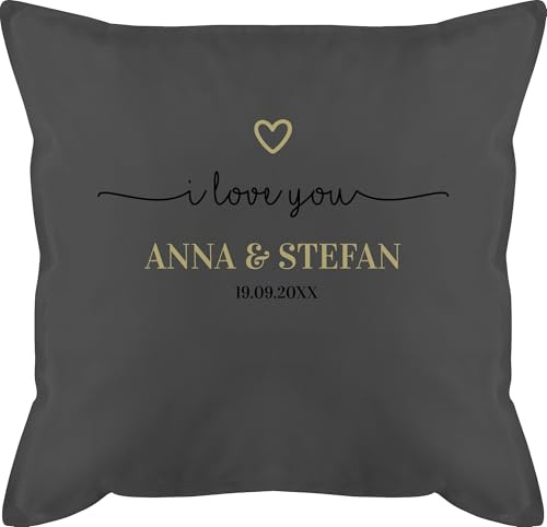 Kissen 50x50 - Ideen - I Love You mit Datum I Partner Geschenk I Geschenk Paare - 50 x 50 cm - Grau - Geschenke für Freundin partnerkisen Valentinstag Paar sofakissen päärchenkissen paarkisssen