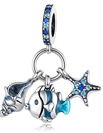 Lkwidi Charme Seesterne und Fische Charms-Anhänger 925 Sterling Silber Charm Bead Pendant für Europäische Armbänder und Halsketten