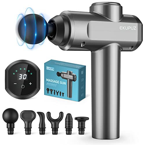 Massage Gun Deep Tissue,30 Speeds Powerful Percussion Massager with 6 Heads, LCD Touch Screen,Protable Handheld Massage for Muscle Pain Relief Fitness Recovery