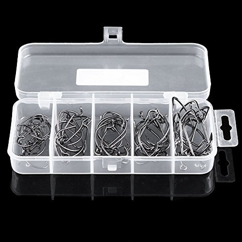 HERCHR Barbless Fishing Hooks, 50 Stück/Box Angelhaken Ohne Widerhaken Curve Shank Fishing Hooks Offset Angeln Kohlenstoffstahl Fliegenbindehaken Kurbelwurm Jig Angelzubehör for Freshwater Saltwater
