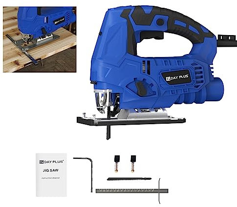Electric Laser Guide Jig Saw 4-Stage Orbital Setting, 2800r/min Corded Jig Saw with 6 Variable Speed, ±45°Beveled Cut, for Wood, Steel, Plastic, Tool-Free Blade Change, Blue