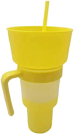 KSIEE 5 bicchieri 2 in 1 per snack e bevande, in plastica, riutilizzabili, con cannucce, bicchiere da stadio con ciotola superiore, per patatine fritte e coca cola, perfette per l'uso con una sola