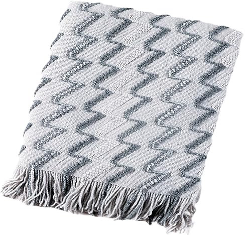 VisLarsc Strickdecke mit Quasten, Tagesdecke, Bett, Sofa, Überwurf, weich, gemütlich, gewebt, wendbar, 127 x 172 cm, Decke für Couch, Stuhl, Camping, Outdoor (hellgrau, 127 x 172 cm)
