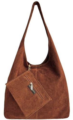 Modarno Borsa a tracolla da donna in pelle scamosciata pochette, borsa a tracolla, shopper, da donna, in vera pelle