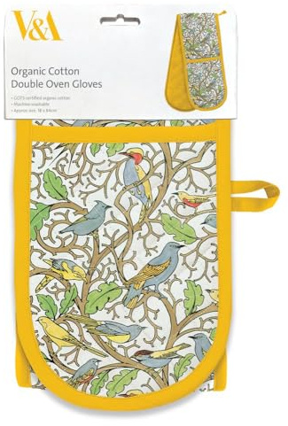 Double Oven Gloves - Organic Cotton - Artistic Birds and Tree Design by C.F.A Voysey - Stylish Kitchenware