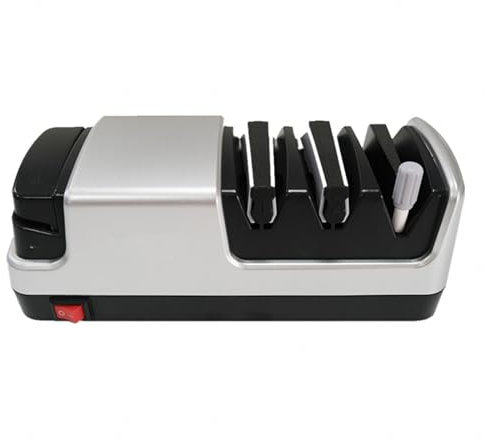 HAZARA Affilacoltelli Professionale, 4 in 1 Affila Coltelli Elettrico, Con Abrasivi Diamantati Al 100% E Guide Angolari Di Precisione Affilacoltelli Elettrico Professionale,Silver