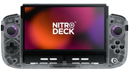 CRKD Nitro Deck+ - Controller portatile Pro per Nintendo Switch e modello OLED, agganciabile per TV, sidekicks programmabili e pulsanti posteriori, sistema True Collection (Clear White Edition)